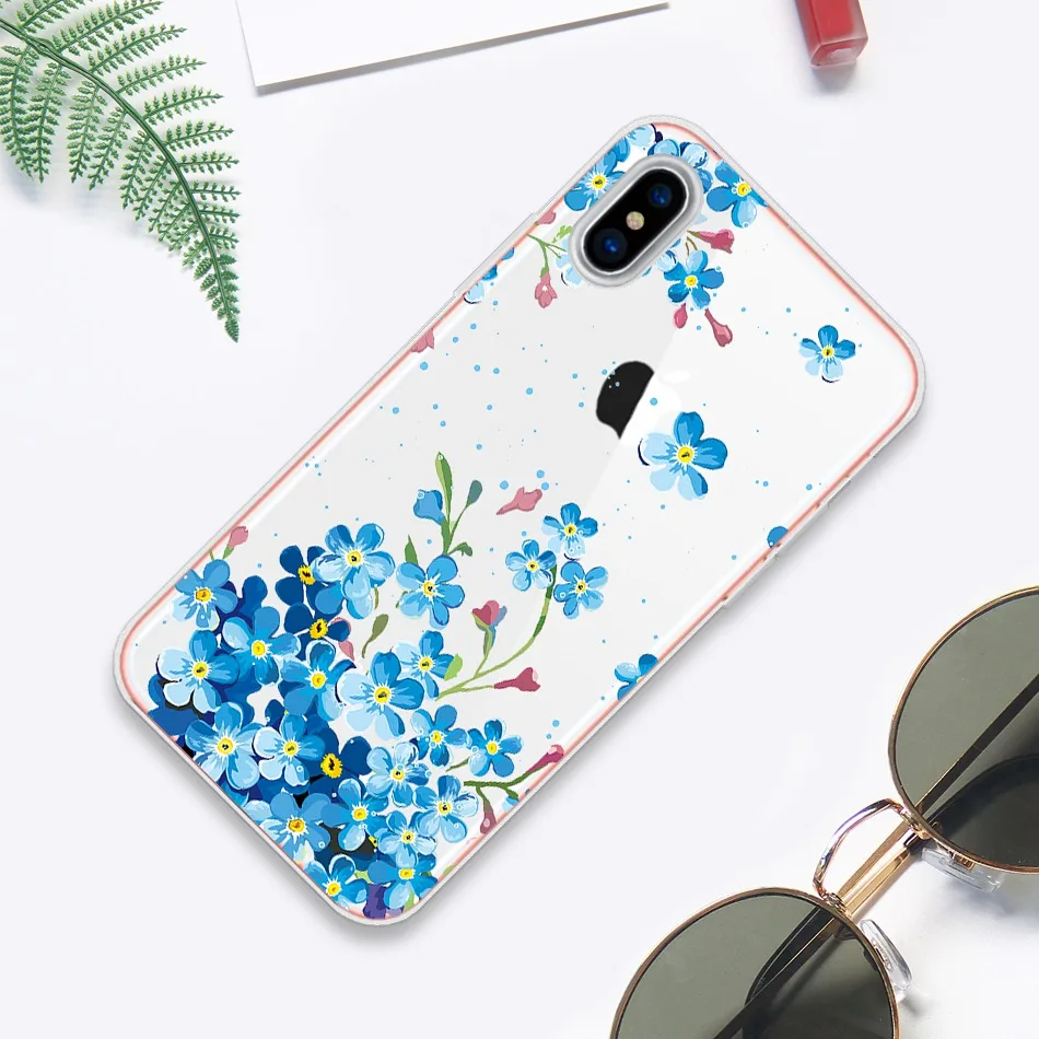 Для iphone X Case Small Голубой цветок Мягкий Пластик Coque для 6 7 8 плюс воздушный шар