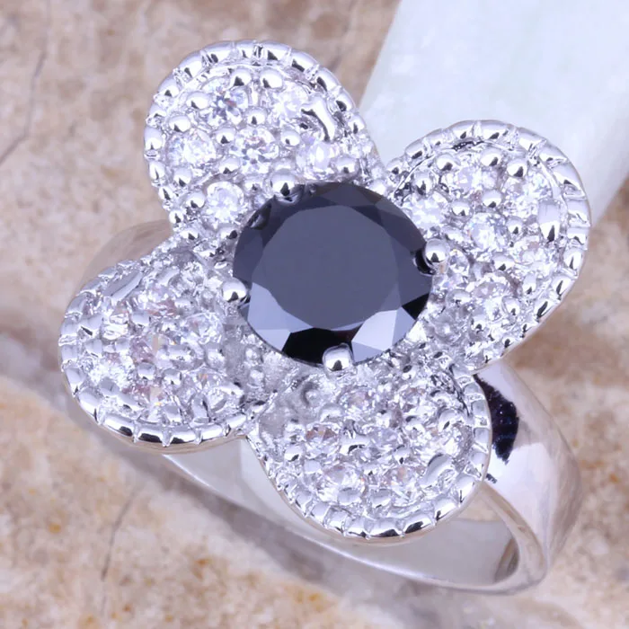 Женское кольцо с серебряным покрытием и черным фианитом размеры 6 / 7 8/9 R1095|ring