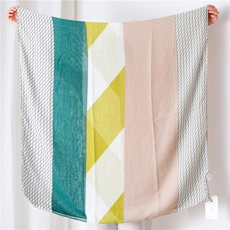 

2019 New Geometry Print Scarf Shawls Fashion Cotton Stripe Wrap Muffler Hijab 3 Color Wholesale 10pcs/LOT Free Shipping