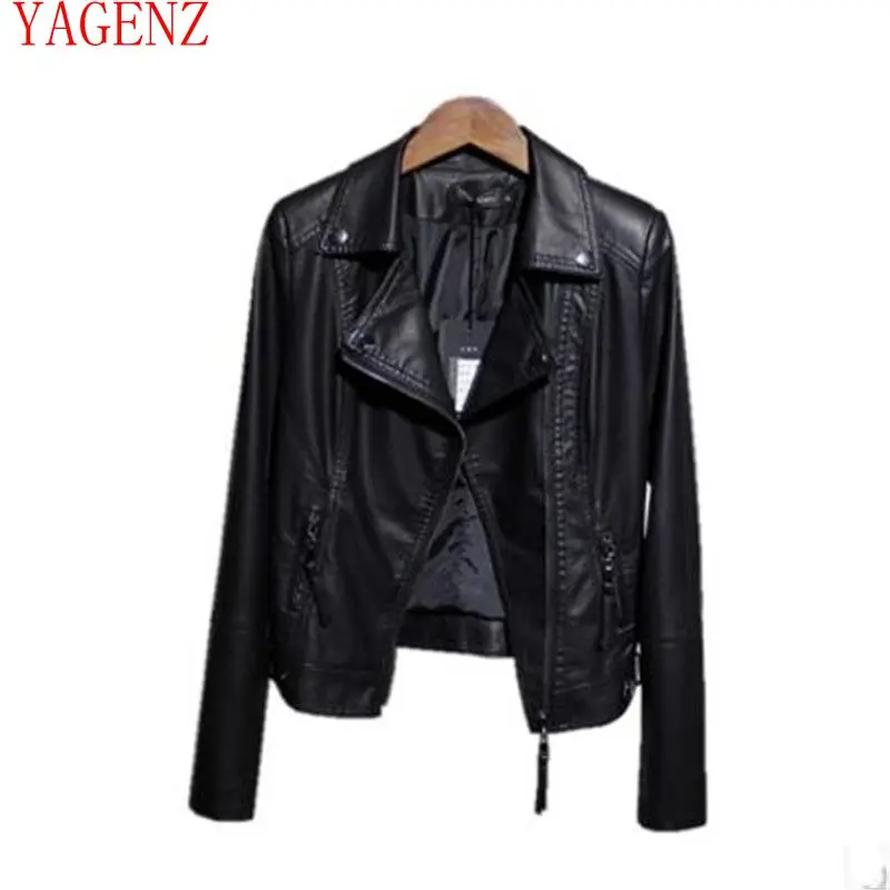 Fashion Ms Lapel Tops Short paragraph Women PU Leather coat Slim Long sleeves Leather coat Elegant Autumn/winter jackets 1117