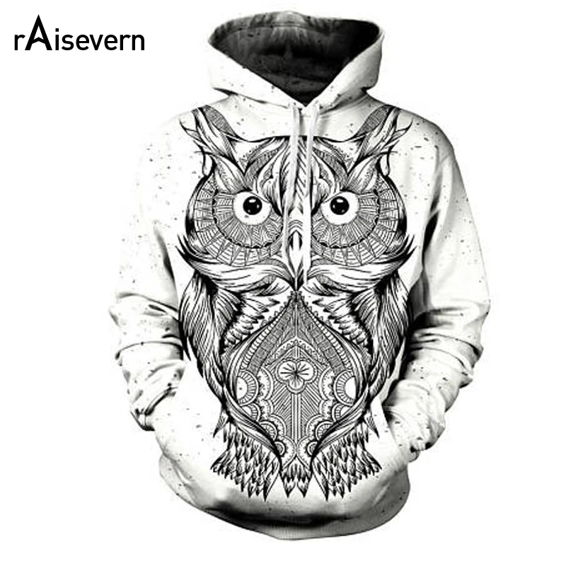 Raisvern новая толстовка с 3D принтом совы, крутая модная осенне-зимняя уличная мода, толстовка с капюшоном, спортивные костюмы, Прямая поставка