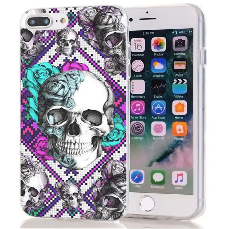 For iPhone 7 8 Plus Soft TPU Cover Design skull unique Cartoon flower X XS XR Max Phone Back Fundas M153 |