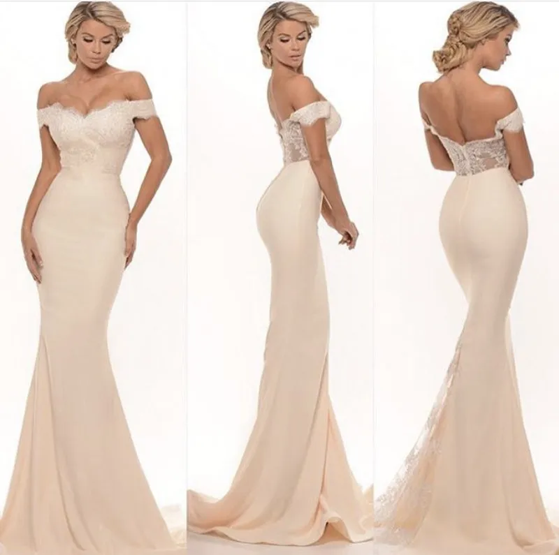 

New Arrival Black Off Shoulder V-Neck Covered Button Backless Mermaid Crystal Lace Satin Bridesmaid Dresses Fast Shipping