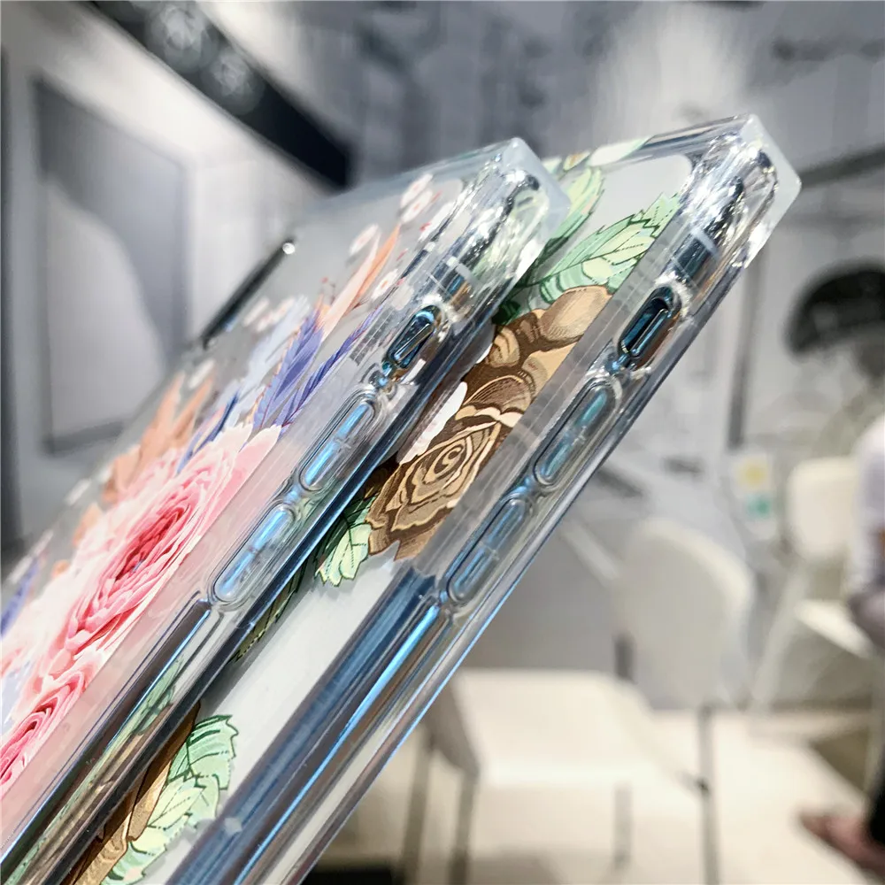 Прозрачный квадратный тиснение Ретро цветок чехол для iPhone X XS MAX XR 8 7 6 S плюс Чехол