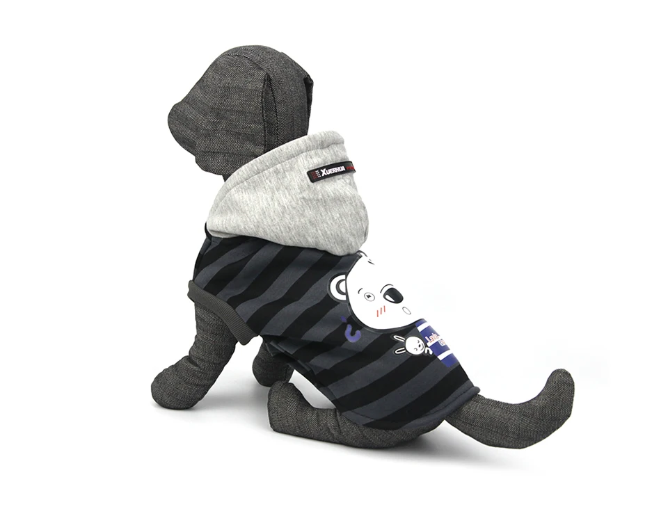 Pet Dog Coat Jacket Autumn&Winter Dog Clothes For Small Medium Dogs Thick Cotton Coat Black Striped Bear Pattern Hoodie XXL