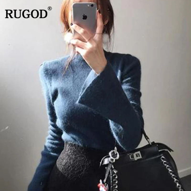 RUGOD женский однотонный теплый мягкий кашемировый свитер 2018 осенний модный