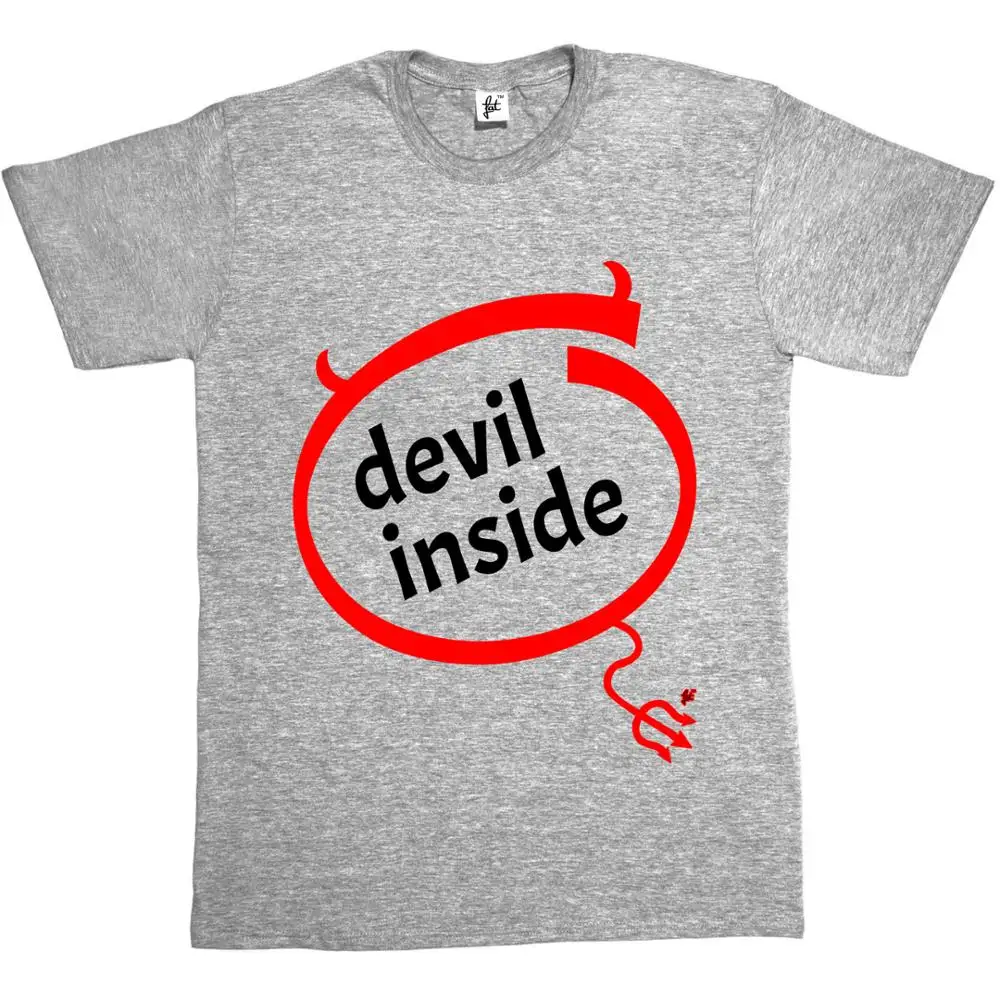 Льняные Рубашки Шеи Экипажа Новинка Короткие Мужские Дьявол Внутри Забавный Nerd