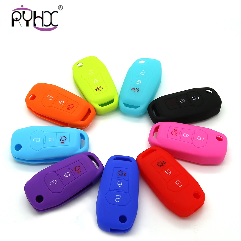 3 кнопки силиконовый Флип резиновый автомобильный ключ чехол для Ford Focus Fiesta C Max KA