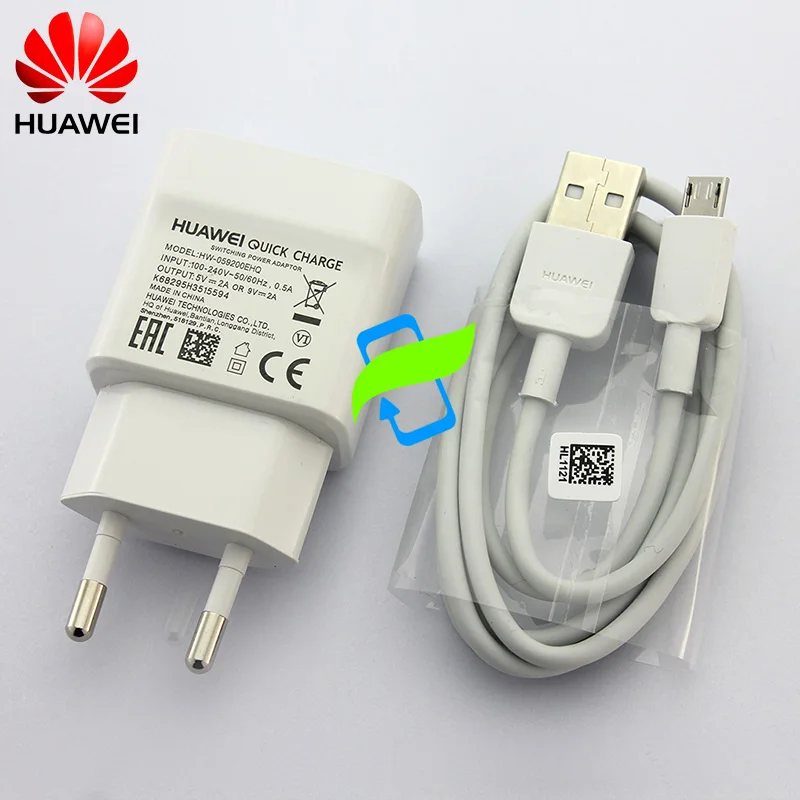 EU Charger Micro USB 5 шт.,, huawei P20 lite, зарядное устройство, 9 В, 2 А, QC 2,0, быстрая зарядка, адаптер, USB кабель, P10 P9 Plus, Honor 9, 8, mate 10 Pro, Nova 3 - Тип штекера: EU Charger Micro USB