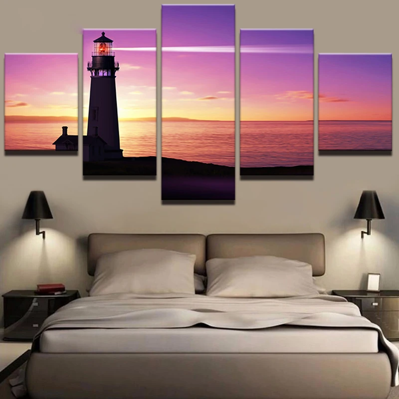 Модульная картина с принтом 5 панелей маяк Большая Картина на холсте для спальни