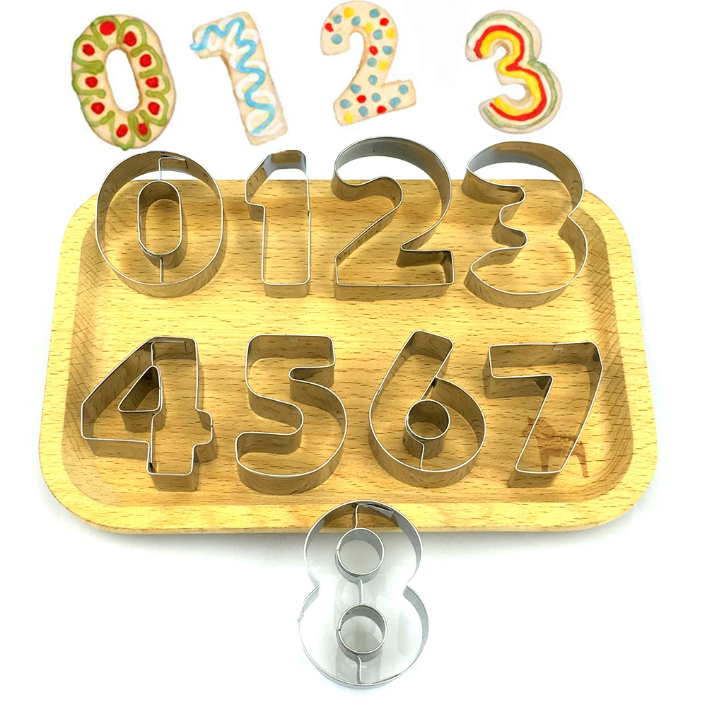 

9Pcs/set Large Size 0-8 Number Shape Cookie Cutters Stainless Steel Biscuit Molds Fondant Cutter Cake Decorating Tools