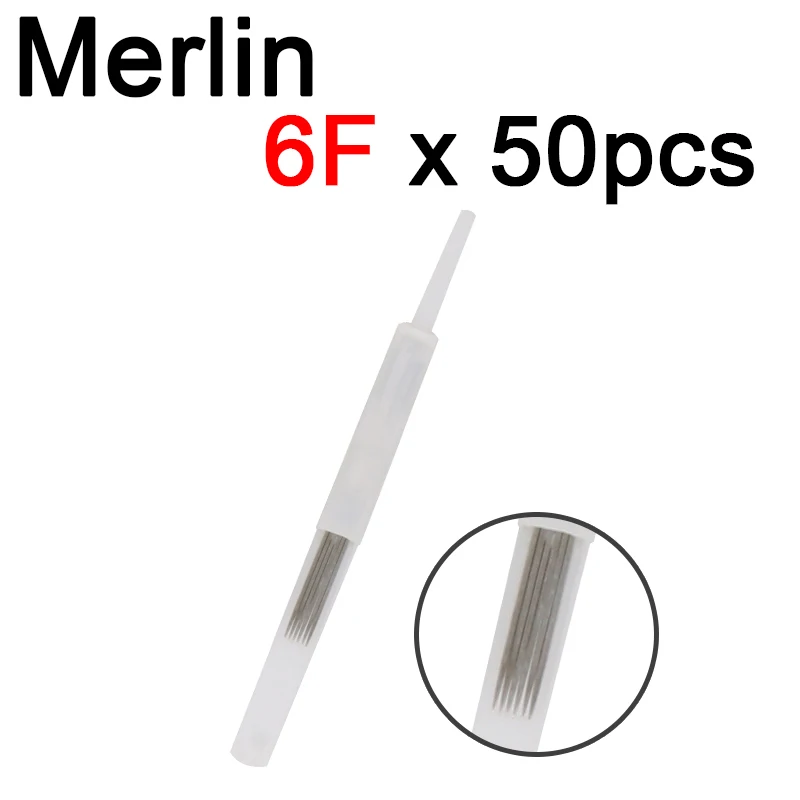 

Иглы с плоскими лезвиями 6F для машинки Merlin, 50 шт., 6 контактов, аксессуары для перманентного макияжа Munsu, товары для красоты и татуировок, микр...