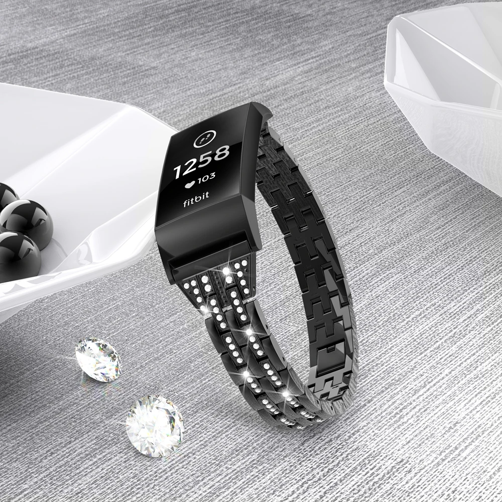 2019 браслет из нержавеющей стали для Fitbit Charge 3 Bling Crystal регулируемый ремешок SE |