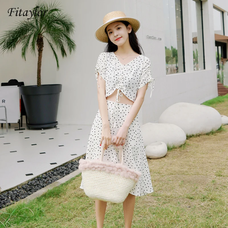 Женское платье в горошек Fitaylor повседневное летнее средней длины с коротким