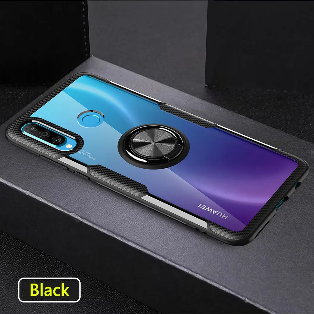 Black Для huawei P20 P20 Pro P20Lite прозрачное кольцо чехол для P30 P30 Pro P30Lite металлический держатель телефона для машины чехол для телефона чехол - Цвет: Black
