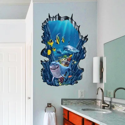 3D Seabed World Shark Dolphin Bedroom Living Room Children's Wall Sticker 6610 | Дом и сад