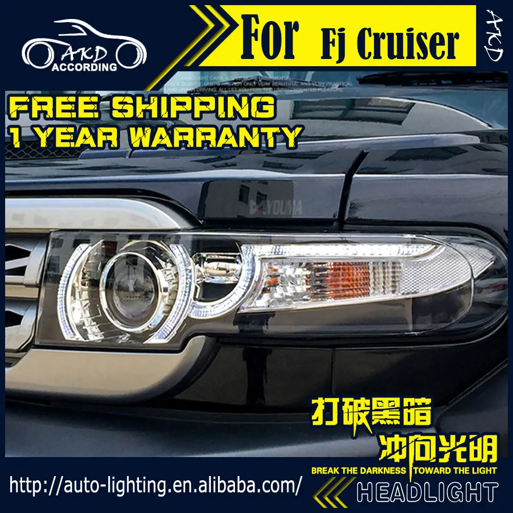 AKD автостайлинг фары для Toyota Fj Cruiser FJ150 светодиодный ные DRL H7 D2H Hid опция ангельский