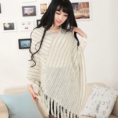 Новый 2016 Новинка Для женщин вязать теплые Batwing накидка Ленточки пончо куртка-плащ