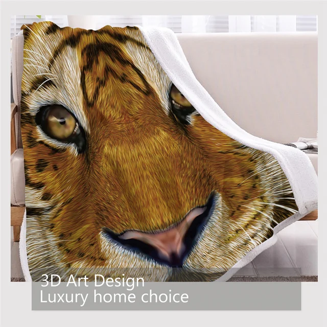 BlessLiving Tiger Design Soft Blanket Throw 3D Wild Animal Sherpa Fleece Blanket for Home Bed Sofa and Dorm 130x150cm Thin Quilt 3