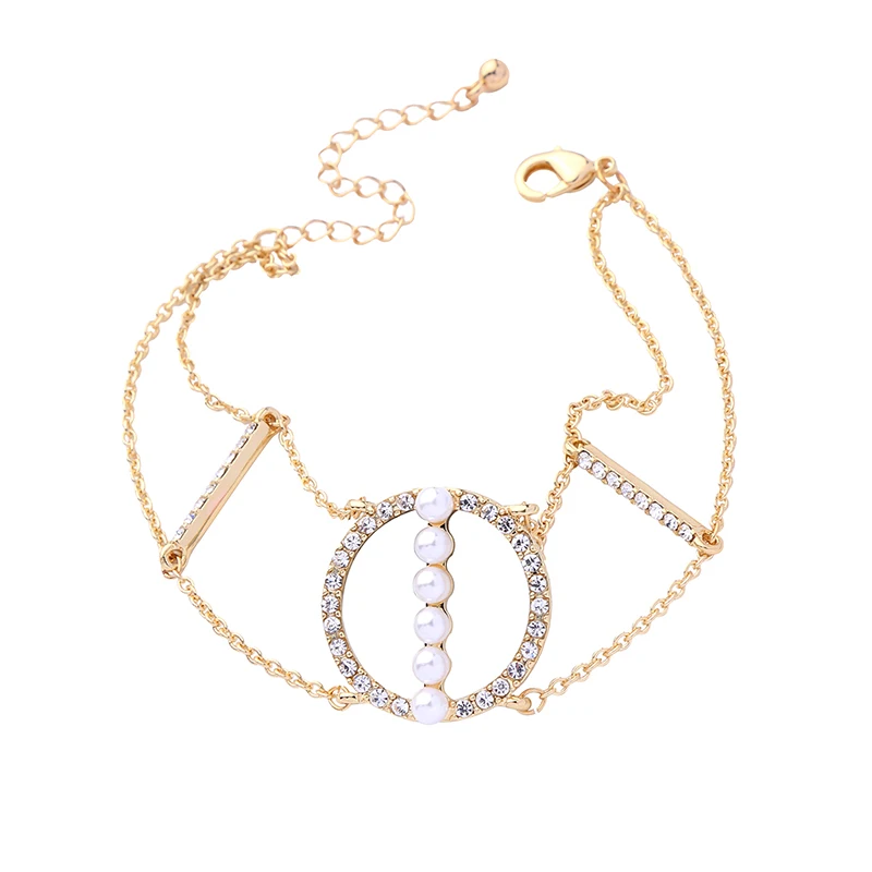 

Fashion Jewelry Trendy Crystal Circle Round Acrylic Pearl Bracelets & Bangles For Women Girl Charm Bracelets Accessories
