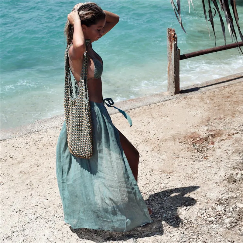 Сексуальный пляжный купальник Sarong, летние бикини, накидка, кружевные юбки с высоким разрезом, женский кардиган, купальный костюм, сарафан