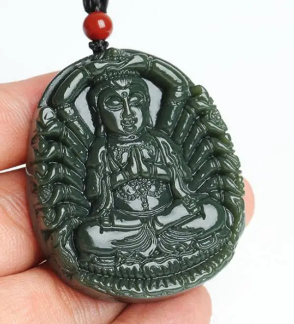 Natural Green Stone Pendant One Thousand Hands of Goddess Mercy Guanyin Bodhisattva Necklace | Украшения и аксессуары