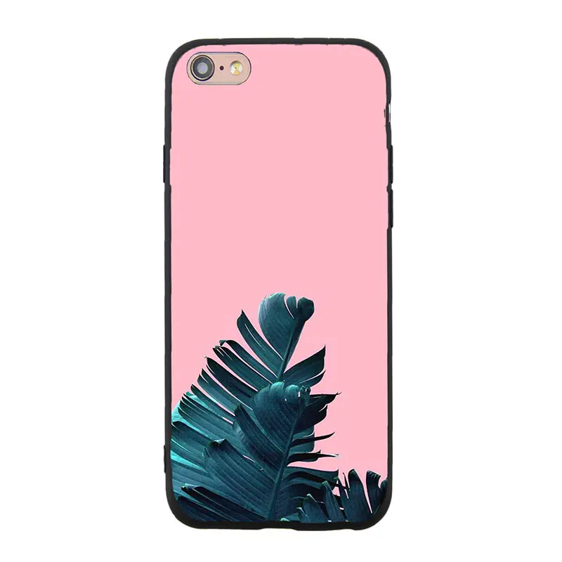 Spring Lemon For iPhone 7 Case Banana Leaf Palm Cactus Pink Background Soft TPU 8 8plus 7plus X XS XR 6 6plus 5S |