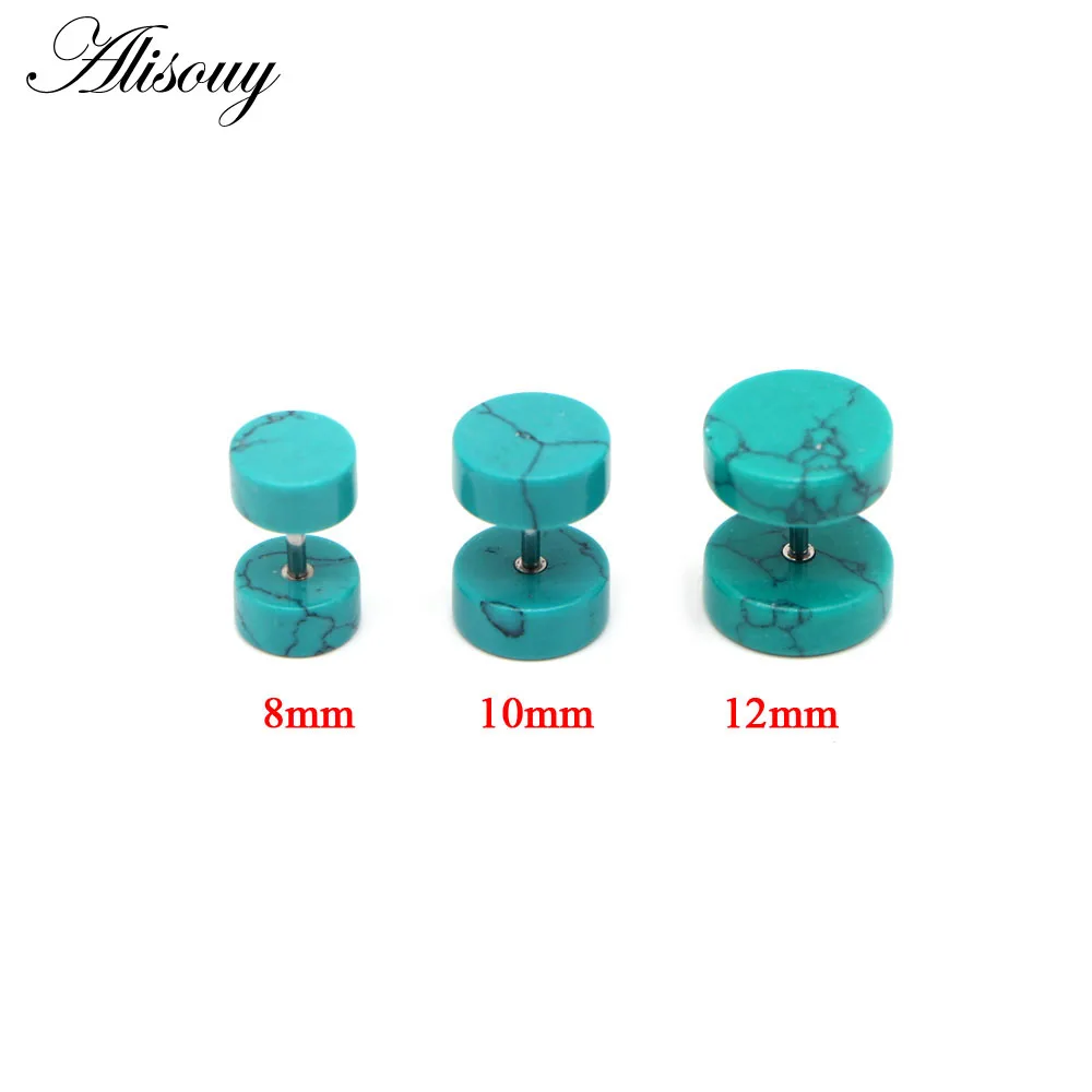 Green Turquoise 362C Alisouy 2 шт. Для женщин Для мужчин натуральный камень серьги-туннели штанга гантельного типа ушной хрящ поддельные затычки для ушей ювелирные изделия для пирсинга серьги - Окраска металла: Green Turquoise 362C