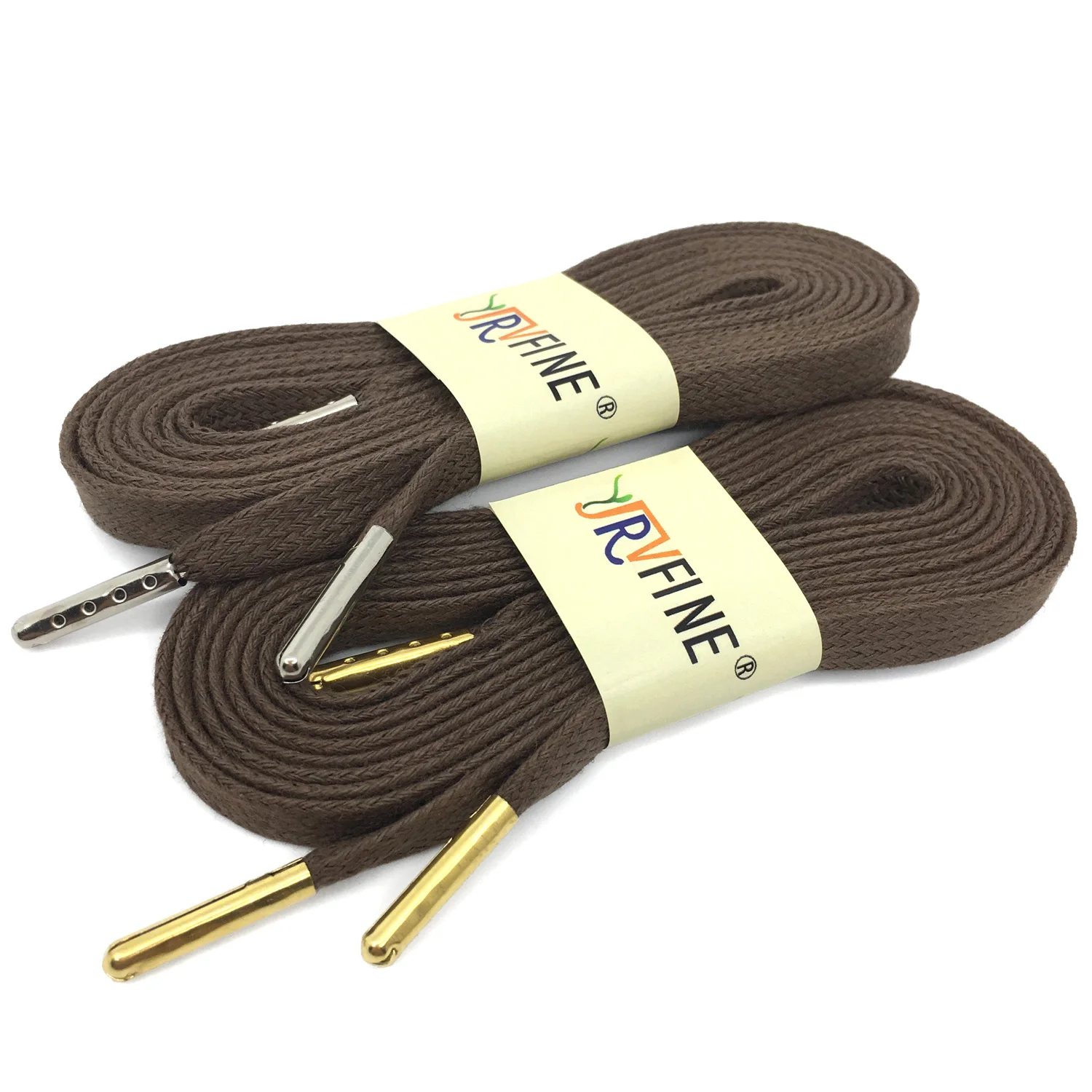 04 Brown YJRVFINE/2 пары толстых вощеных хлопковых плоских шнурков с золотыми серебряными металлическими наконечниками, высококачественные Вощеные кожаные модельные шнурки - Цвет: 04 Brown