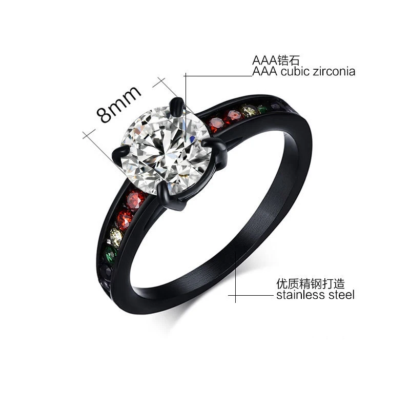 Классическое мужское кольцо 8 мм из нержавеющей стали с черным пистолетом