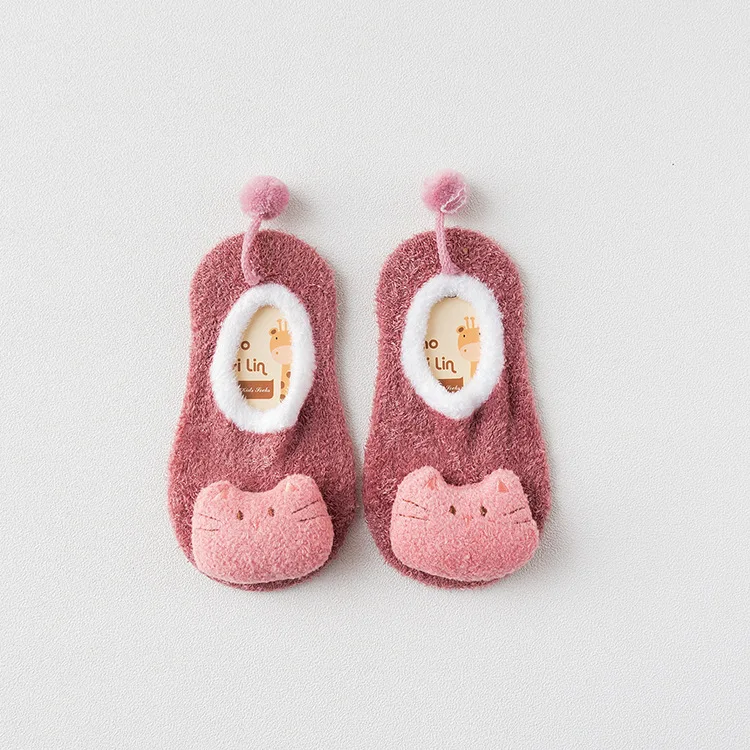 pink cat Хлопковые детские носки для девочек и мальчиков от 1 до 8 лет, весна-осень, нескользящие носки-тапочки с рисунками животных на резиновой подошве, TS162 - Цвет: pink cat