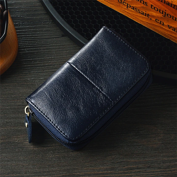 new deep blue Мужская визитница из коровьей кожи на молнии, синий/коричневый/кофейный кошелек для кредитных карт, мужской ретро-банк/ID/держатель для кредитных карт - Цвет: new deep blue