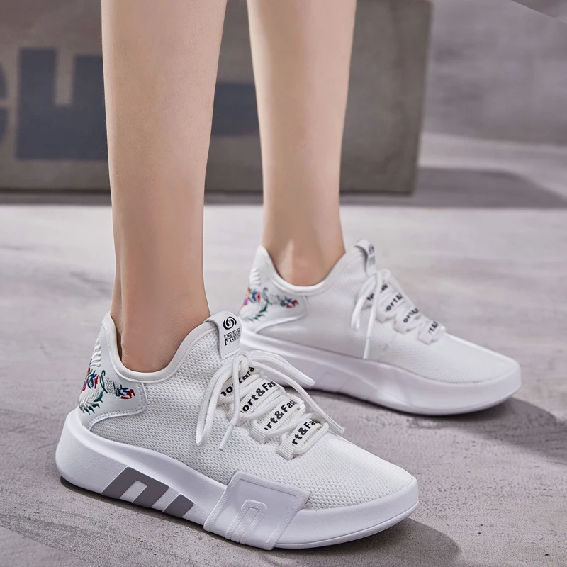 Женские кроссовки на плоской подошве Zapatillas Mujer Chaussures Femme белые дышащие