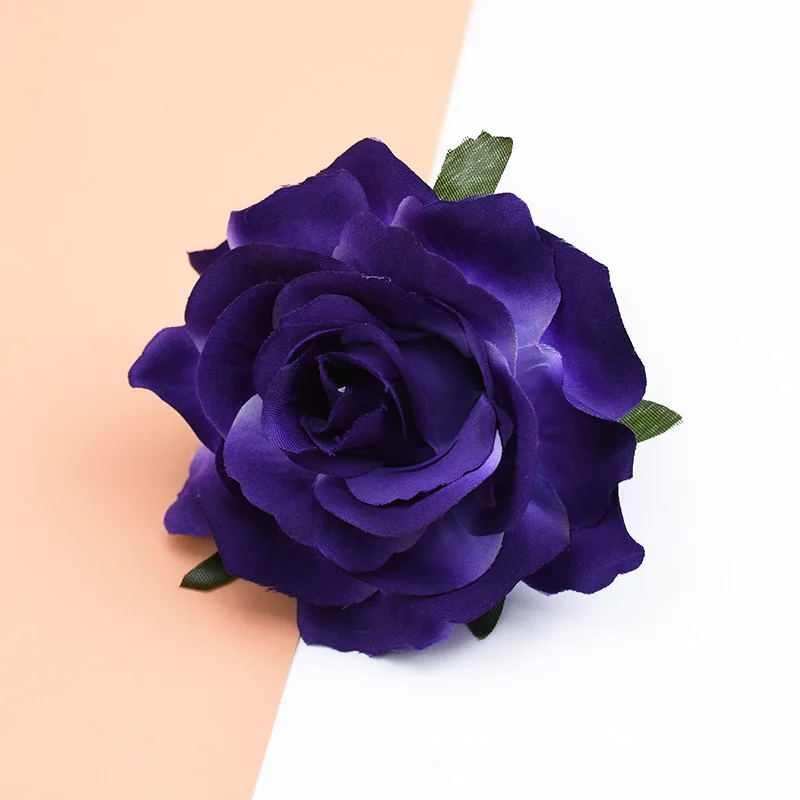 dark purple 6 шт. шелковые розы цветок настенный Декор для дома Свадебные аксессуары оформление diy ВЕНОК рукоделие колпачок искусственные цветы - Цвет: dark purple