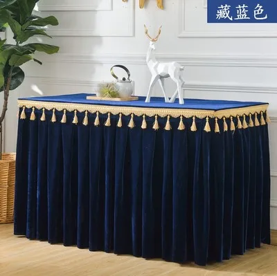 navy blue Фланелевая прямоугольная скатерть, юбка для стола, мягкая бархатная ткань, юбка для стола, украшение скатерти - Цвет: navy blue