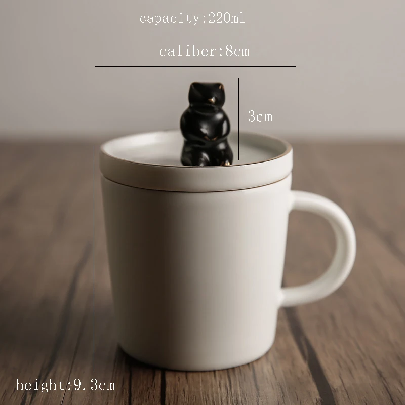 220ML Japanese Style Ceramic pottery Mug Lovely Bear Lid Kit Lovers Coffee Black Tea Water Glass Milk Afternoon tea Drinkware | Дом и сад