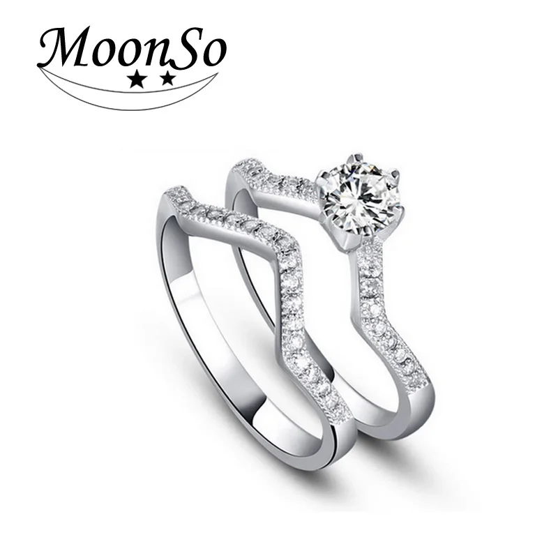 

925 sterling silver Moonso Wedding engagement Ring Sets for Women bridal 2018 new product fashion finger Jewelry R1432