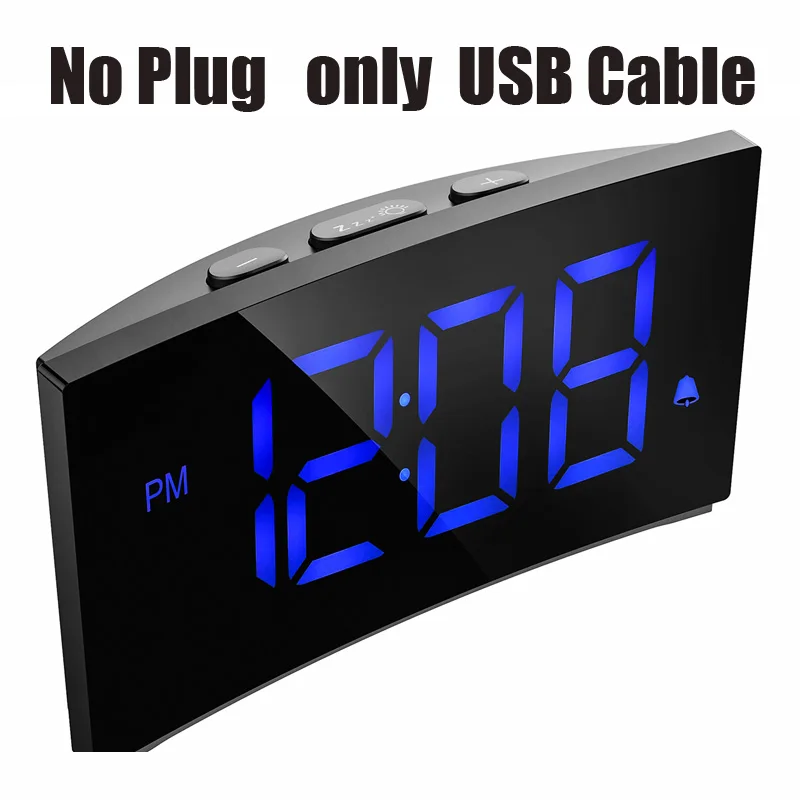 No plug Blue Mpow HM250 светодиодный цифровой будильник 12/24 H Отображение времени 9 минут Повтор 3 звуков будильника 3 регулируемая яркость 65 дБ 75 дБ громкость - Цвет: No plug Blue