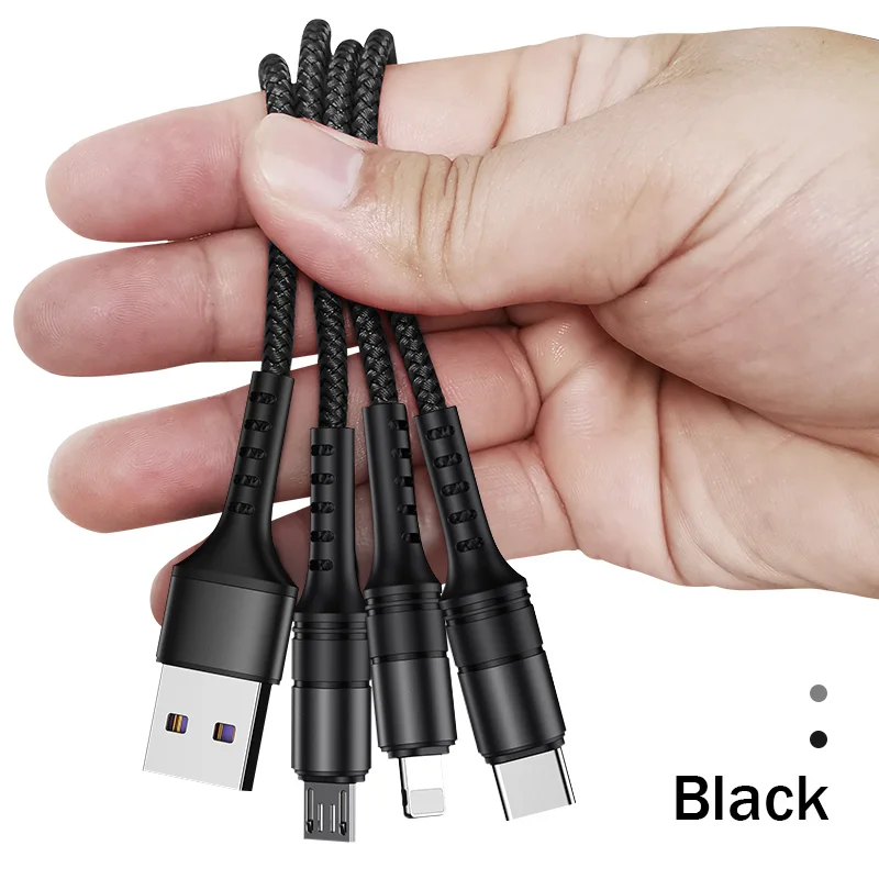 Black YKZ 3 в 1 Micro USB C кабель для samsung S10 Apple Xiaomi мульти Быстрый зарядный кабель для Android type C кабель для передачи данных мобильного телефона - Цвет: Black