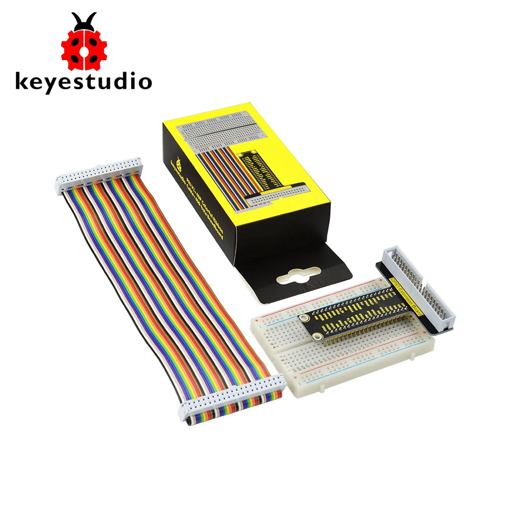 

Цветной ленточный кабель Keyestudio T-type GPIO Shield V1 + 40P + макетная плата с 400 отверстиями для Raspberry Pi 4B, Набор для творчества