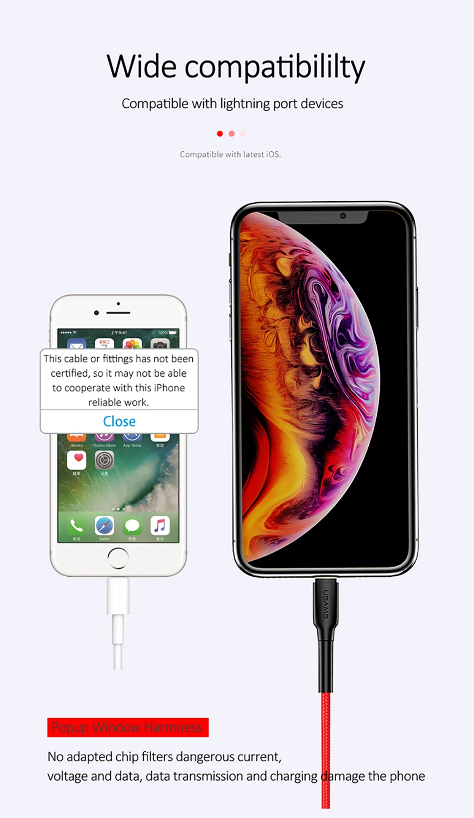 USAMS кабель освещения для iphone кабель зарядного устройства для iphone 5 6 7 8 XS 2 м кабель usb для iphone кабель ios 12 11 10 9 для ipad air 2
