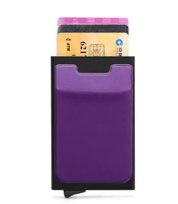 black with purple1 Мужской алюминиевый кошелек с задним карманом ID держатель для Карт RFID Блокировка мини тонкий металлический кошелек автоматический всплывающий кошелек для кредитных карт - Цвет: black with purple1