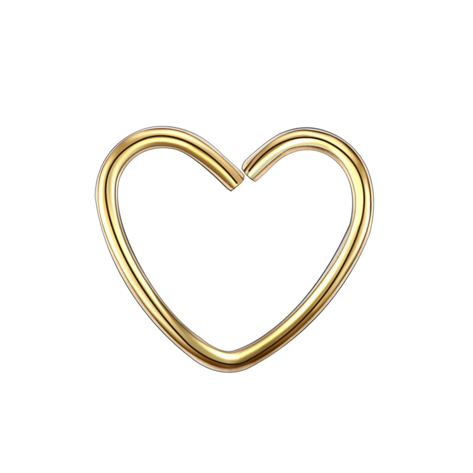 Gold Heart 10mm 1 шт. 316l хирургическая сталь Daith Сердце Звезда Кольцо хрящ трагус Пирсинг Кольца для губ Нос Кольца орбитальные Ушные Шпильки спираль ювелирные изделия 20 г - Окраска металла: Gold Heart 10mm