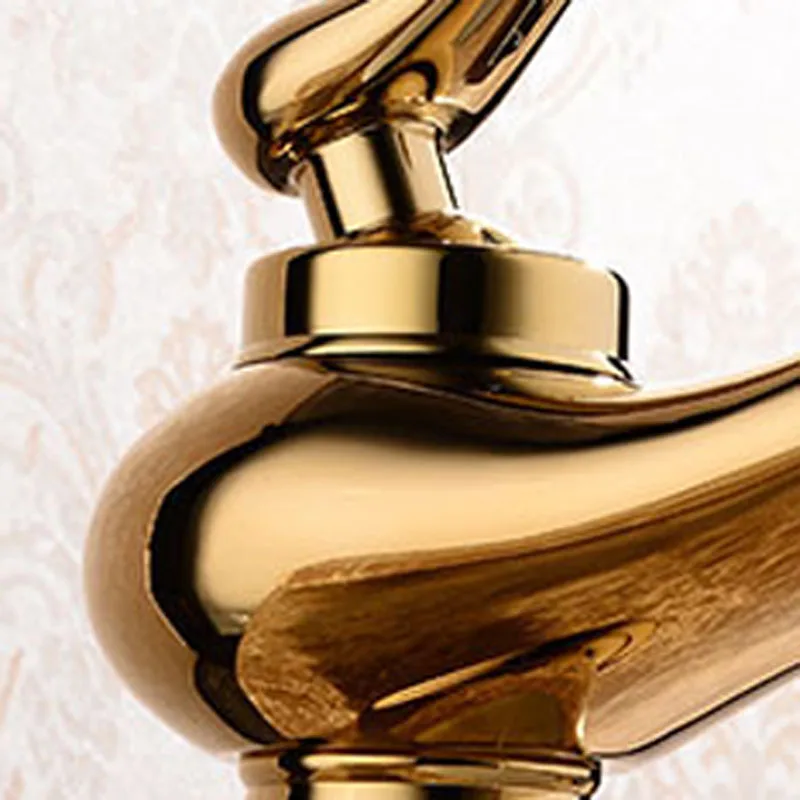 

Bathroom Sink Faucets Gold Color Single Hole Deck Mounted Waterfall Hot and Cold Water Mixer Tap MPDK008
