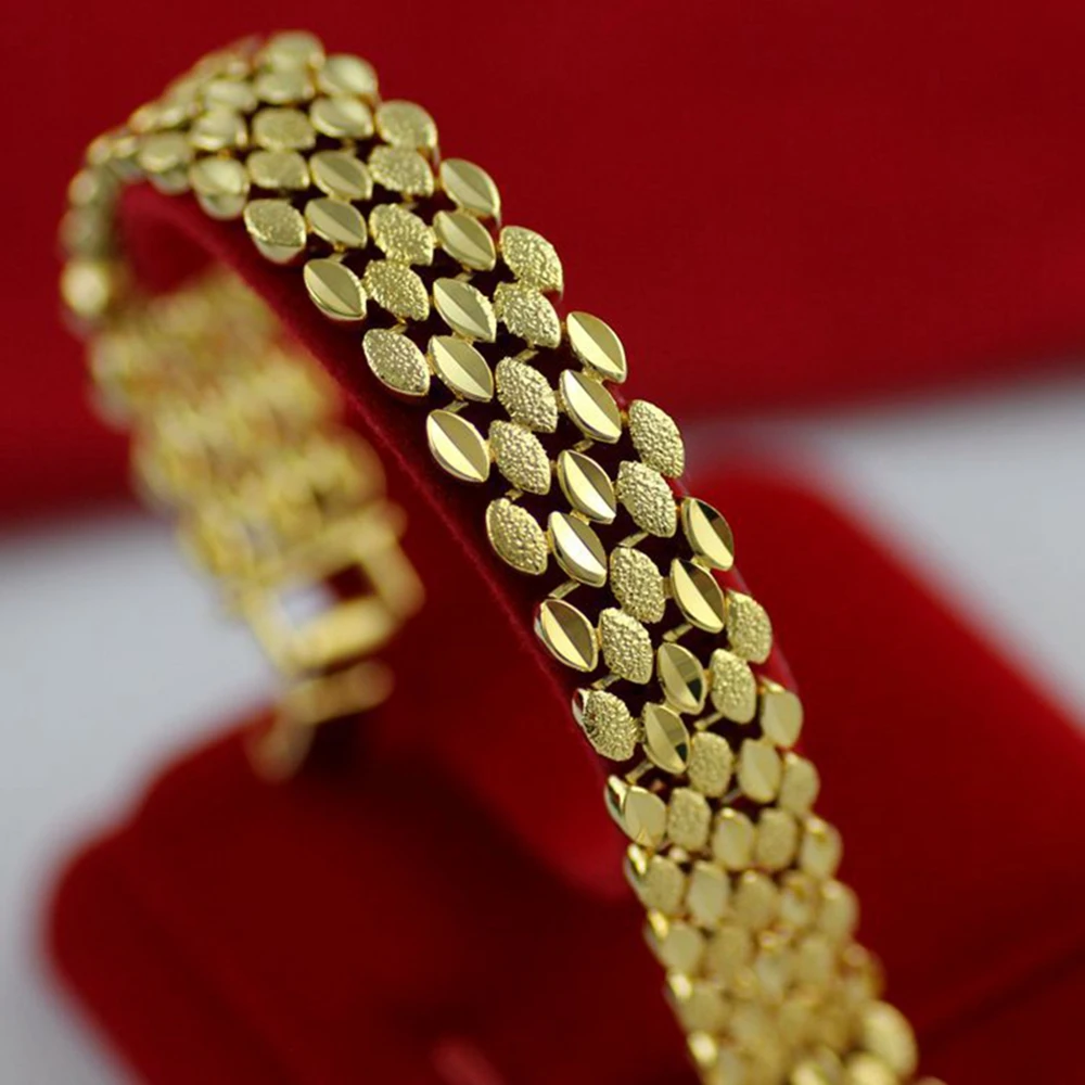 

Wide Wrist Chain Solid Yellow Gold Filled Womens Mens Bracelet Drop-Design