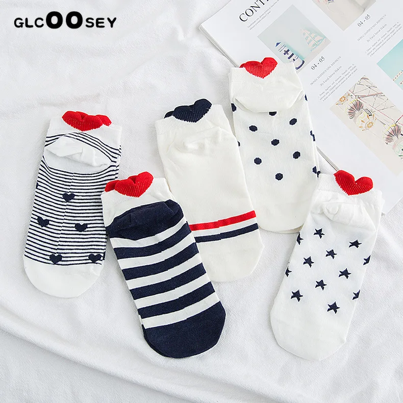 Женские хлопковые носки 5 пар короткие с милым розовым котом повседневные