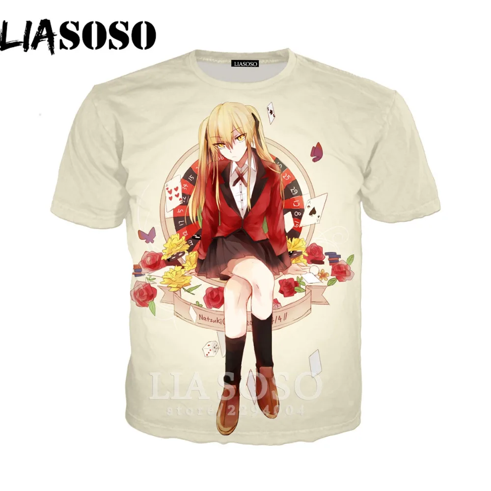 LIASOSO аниме Kakegurui японский 3D печать футболки короткий рукав хип-хоп