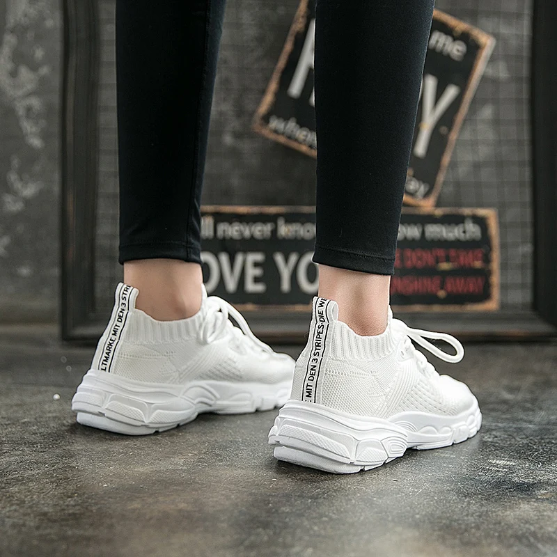 

2019 Spring New Casual Shallow femme Mesh sneakers High heels breathable Leisure Footwears lace-up Damping espadrilles ladies