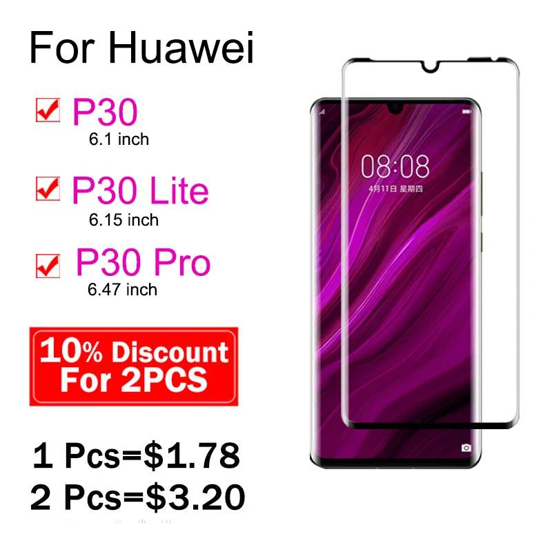Защитное стекло для Huawei P30 Lite закаленное P 30 Pro lite light P30lite P30pro Защита экрана на Huavei