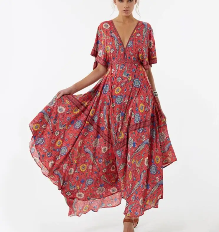 Длинное платье с цветочным принтом в стиле ретро богемное макси сексуальное